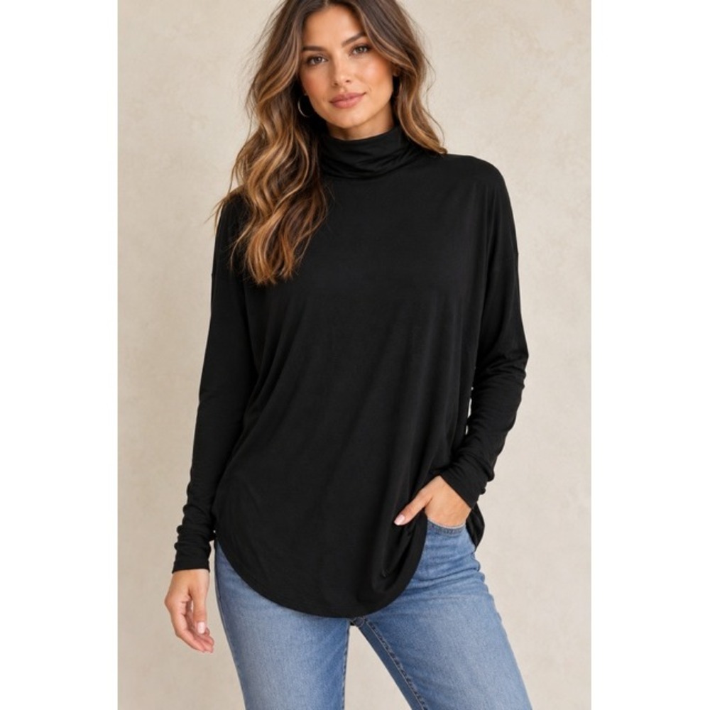 Vince Womens Black Long Sleeve Modal Turtleneck Top XS